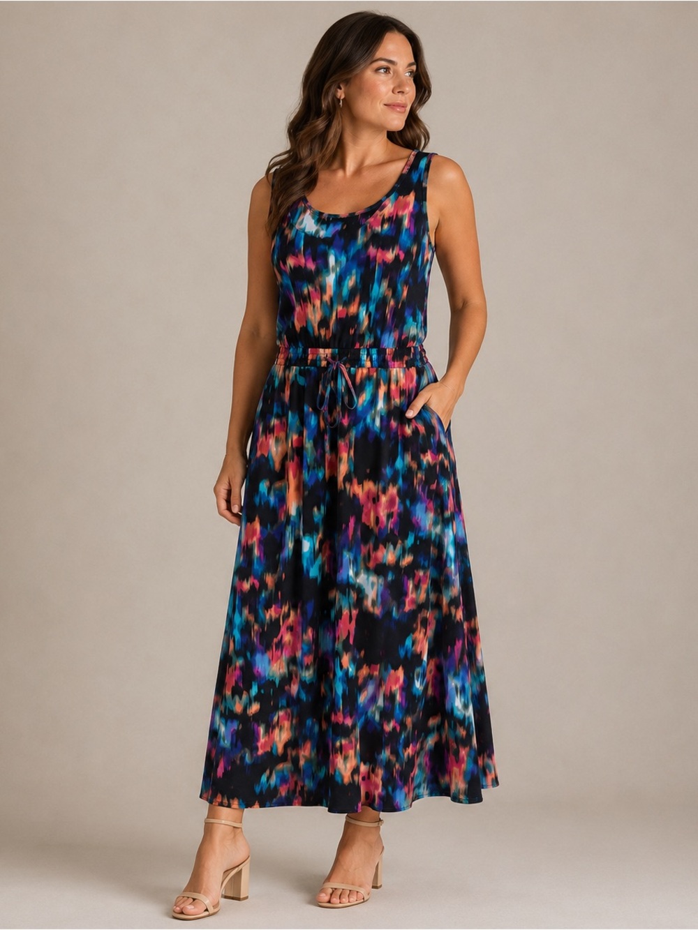 Calvin Klein Abstract Multicolor Print Maxi Dress Size 8
